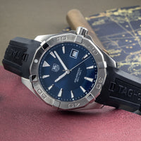 Tag Heuer Aquaracer Quartz Blue Dial Black Rubber Strap Watch for Men - WAY1112.FT8021