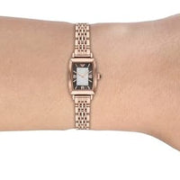 Emporio Armani Gianni T-Bar Analog Crystal Brown Dial Rose Gold Steel Strap Watch For Women - AR11407