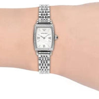 Emporio Armani Gianni T-Bar Quartz White Dial Silver Steel Strap Watch For Women - AR11405