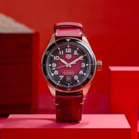 Tag Heuer Autavia Calibre 5 Chinese New Year Maroon Dial Maroon Leather Strap Watch for Men - WBE5193.FC8300