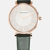Emporio Armani Pro Planet Analog Silver Dial Green Leather Strap Watch For Women - AR11517