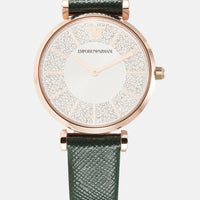 Emporio Armani Pro Planet Analog Silver Dial Green Leather Strap Watch For Women - AR11517