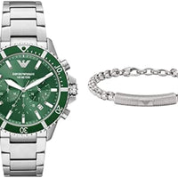 Emporio Armani Diver Chronograph Green Dial Silver Steel Strap Watch For Men - AR11500