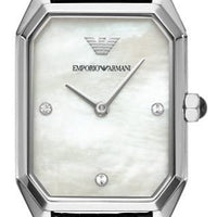 Emporio Armani Gioia Analog Mother of Pearl Dial Black Leather Strap Watch For Women - AR11148