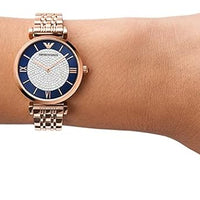 Emporio Armani Gianni T-Bar Quartz Crystals Black Dial Gold Steel Strap Watch For Women - AR11423