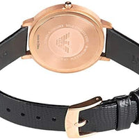 Emporio Armani Kappa Mother of Pearl Dial Black Leather Strap Watch For Women - AR80011