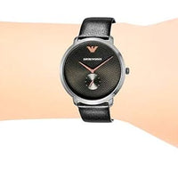 Emporio Armani Modern Slim Quartz Grey Dial Black Leather Strap Watch For Men - AR11162