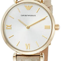 Emporio Armani Gianni T Bar Analog Silver Dial Beige Leather Strap Watch For Women - AR11127