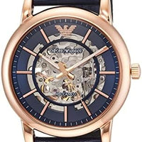 Emporio Armani Meccanico Automatic Blue Dial Blue Leather Strap Watch For Men - AR60050