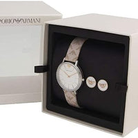 Emporio Armani Gianni T Bar Quartz Silver Dial Beige Leather Strap Watch For Women - AR80007