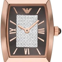 Emporio Armani Gianni T-Bar Analog Crystal Brown Dial Rose Gold Steel Strap Watch For Women - AR11407