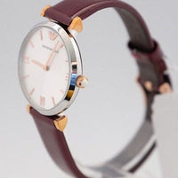 Emporio Armani Gianni T-Bar Quartz Silver Dial Brown Leather Strap Watch For Women - AR11061