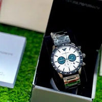 Emporio Armani Mario Chronograph White Dial Black Steel Strap Watch For Men - AR11471