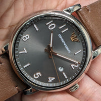 Emporio Armani Luigi Quartz Grey Dial Brown Leather Strap Watch For Men - AR11175