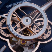 Emporio Armani Luigi Chronograph Skeleton Blue Dial Silver Steel Strap Watch For Men - AR60036