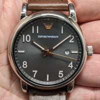 Emporio Armani Luigi Quartz Grey Dial Brown Leather Strap Watch For Men - AR11175