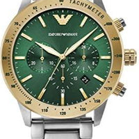 Emporio Armani Mario Chronograph Green Dial Silver Steel Strap Watch For Men - AR11454