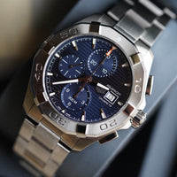 Tag Heuer Aquaracer Caliber 16 Automatic Chronograph Blue Dial Silver Steel Strap Watch for Men - CAY2112.BA0927