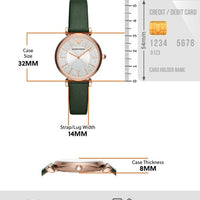 Emporio Armani Pro Planet Analog Silver Dial Green Leather Strap Watch For Women - AR11517