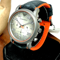 Emporio Armani Chronograph Quartz Grey Dial Black Leather Strap Watch For Men - AR11174