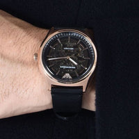 Emporio Armani Meccanico Black Dial Black Leather Watch For Men - AR60004