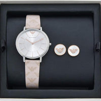 Emporio Armani Gianni T Bar Quartz Silver Dial Beige Leather Strap Watch For Women - AR80007