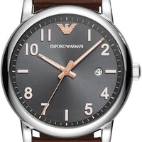 Emporio Armani Luigi Quartz Grey Dial Brown Leather Strap Watch For Men - AR11175