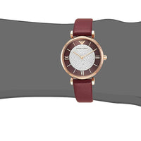 Emporio Armani Gianni T Bar Crystals Maroon Dial Maroon Leather Strap Watch for Women - AR11487