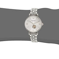 Emporio Armani Gianni T-Bar Automatic Silver Dial Silver Steel Strap Watch For Women - AR60022