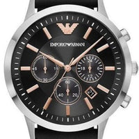 Emporio Armani Giovanni Chronograph Black Dial Black Leather Strap Watch For Men - AR11431