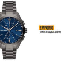 Emporio Armani Chronograph Quartz Blue Dial Grey Steel Strap Watch For Men - AR11481
