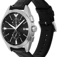 Emporio Armani Claudio Chronograph Black Dial Black Leather Strap Watch For Men - AR11542