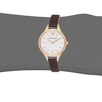 Emporio Armani Aurora Mother of Pearl White Dial Brown Leather Strap Watch For Women - AR11057