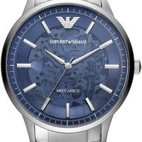 Emporio Armani Renato Automatic Blue Dial Silver Steel Strap Watch For Men - AR60037