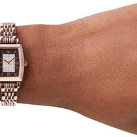 Emporio Armani Gianni T-Bar Analog Crystal Brown Dial Rose Gold Steel Strap Watch For Women - AR11407