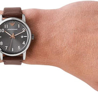 Emporio Armani Luigi Quartz Grey Dial Brown Leather Strap Watch For Men - AR11175
