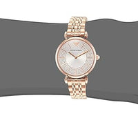 Emporio Armani Gianni T-Bar Crystals Silver Dial Rose Gold Steel Strap Watch For Women - AR11446