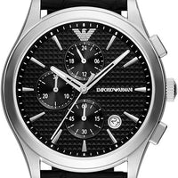 Emporio Armani Paolo Chronograph Black Dial Black Leather Strap Watch For Men - AR11530