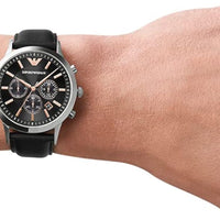 Emporio Armani Giovanni Chronograph Black Dial Black Leather Strap Watch For Men - AR11431