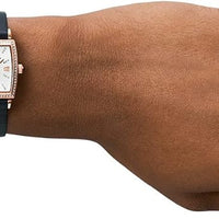 Emporio Armani Gianni T Bar Crystals Silver Dial Blue Leather Strap Watch For Women - AR11469