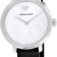 Emporio Armani Modern White Dial Black Leather Strap Watch For Women - AR11159