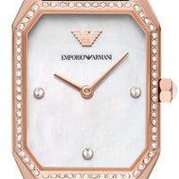 Emporio Armani Gianni T Bar Quartz Mother of Pearl Dial Blue Leather Strap Watch For Women - AR11466