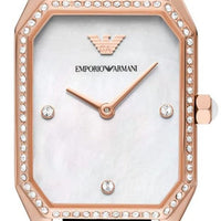 Emporio Armani Gianni T Bar Quartz Mother of Pearl Dial Blue Leather Strap Watch For Women - AR11466