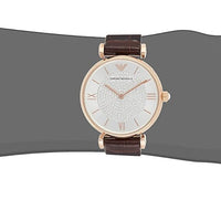 Emporio Armani Gianni T-Bar Silver Dial Brown Leather Strap Watch For Women - AR11269
