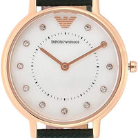 Emporio Armani Kappa Mother of Pearl Dial Black Leather Strap Watch For Women - AR80011