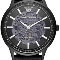 Emporio Armani Meccanico Automatic Black Dial Black Leather Strap Watch For Men - AR60042