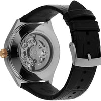 Emporio Armani Zeta Skeleton Automatic Silver Dial Black Leather Strap Watch For Men - AR60018