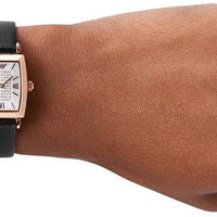 Emporio Armani Gianni T Bar Quartz White Dial Black Leather Strap Watch For Women - AR11408