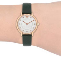 Emporio Armani Kappa Mother of Pearl Dial Black Leather Strap Watch For Women - AR80011