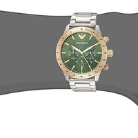 Emporio Armani Mario Chronograph Green Dial Silver Steel Strap Watch For Men - AR11454